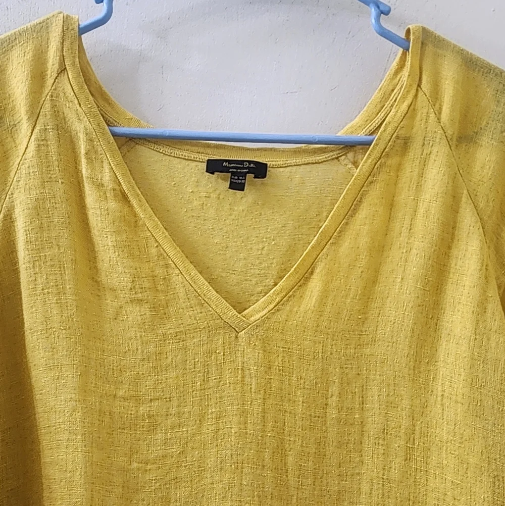 Massimo Dutti Yellow V-Neck Women's Top, Size Medium, Linen. - Picture 3 of 10